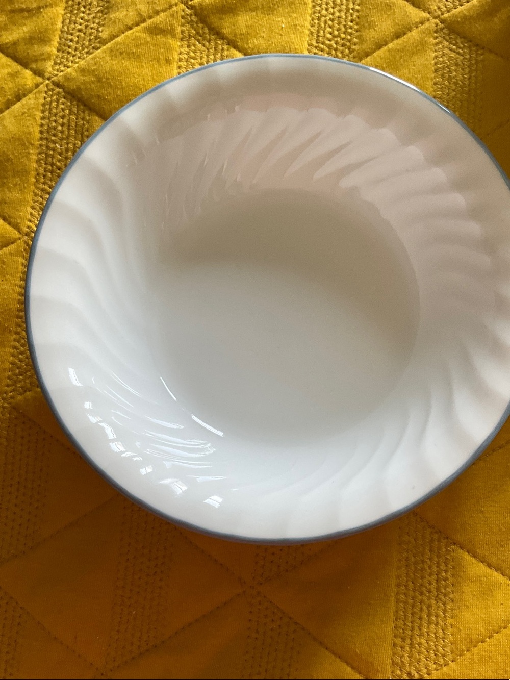 White Corelle Swirl Bowl with Blue Rim - Home Dining